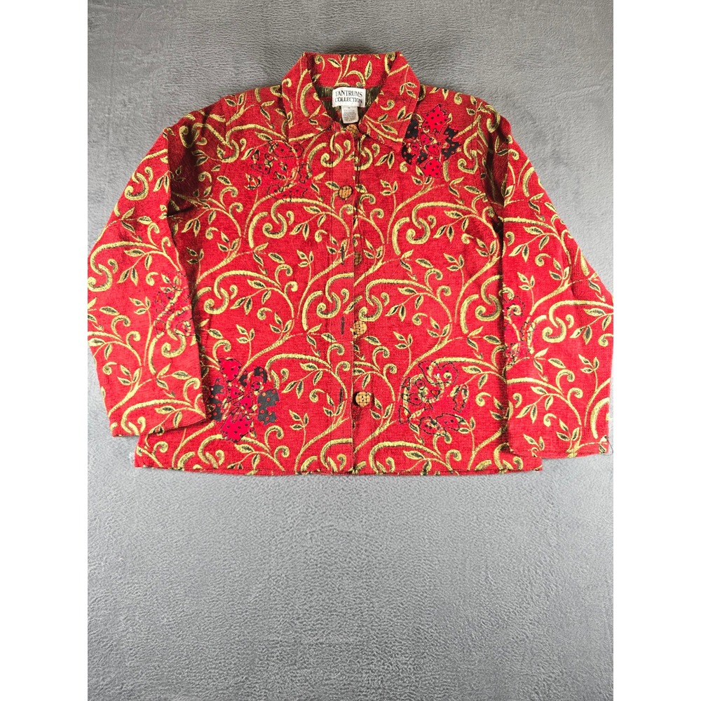 Tantrums Collection Red Tapestry Floral Applique Sequin Jacket Medium